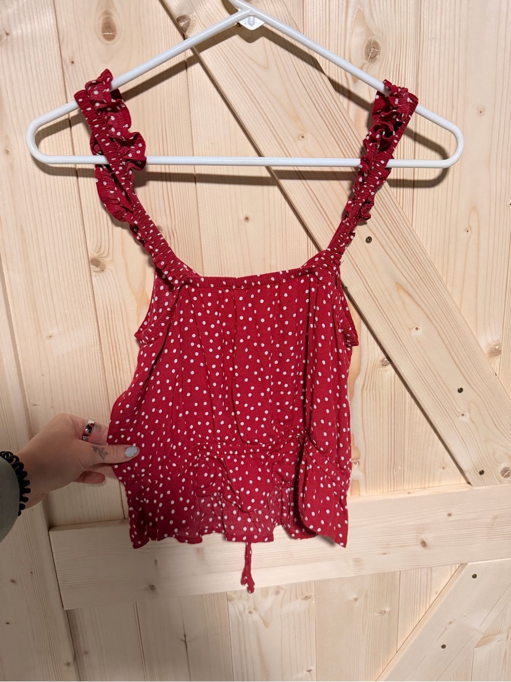 Express Red Polka Dot Ruffle-Strap Tank - Picture 4 of 4